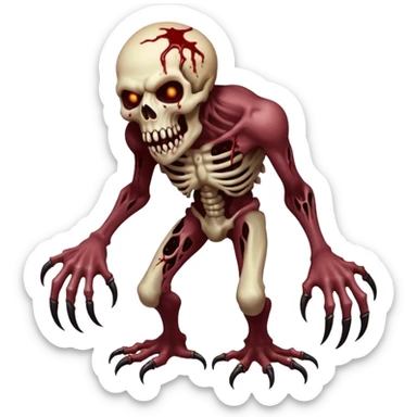 A Hideous mutated monster covered in rotton flesh and bloodin the style of your bleeding skull art, full body. Final boss character, full body sticker