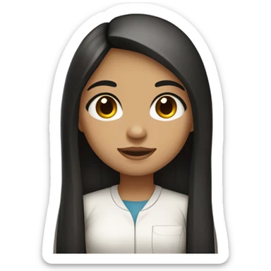 Science Chemistry girl with long black straight hair, brown eyes and pinky brown lips with a light skin tone sticker