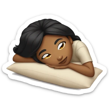 Brown girl with straight black hair laying down on a pillow sticker