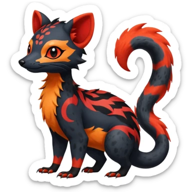 Rare exotic realistic cute epic aesthetic gothic colorful Salandit-Litten-Quilava-Civet-species-Fakemon-hybrid-creature, with markings, full body sticker