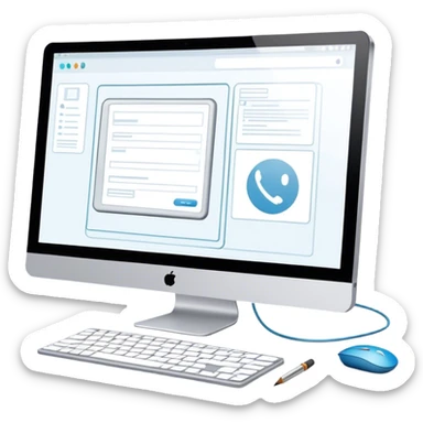Modern icon for Web Design: computer screen with a website layout, design tools like a mouse and a pencil, and web elements such as icons and wireframes. Transparent background. sticker