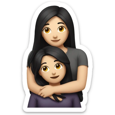 A lesbian couple with white skin and long black hair hugging intimately sticker