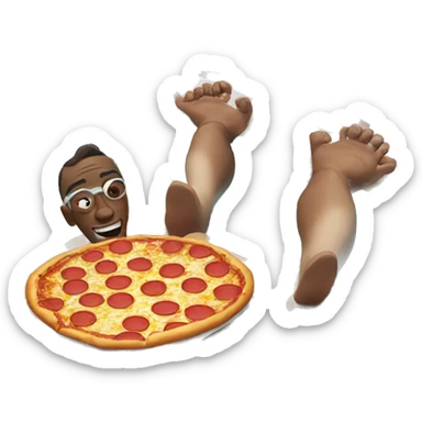 A man eating pizza in a swimming pool sticker
