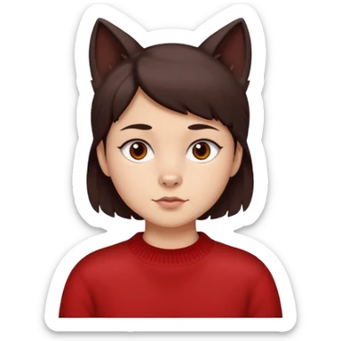 make a girl that has a boyish wolf cut thats right above the shoulders, give her a red sweater and make her face just right chubby but slso not too chubby. ( make it a white background and make the hair dark brown and also the eyes dark brown ) sticker