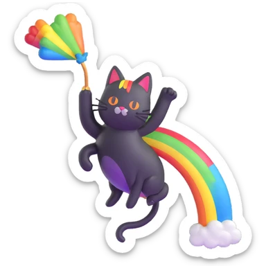 flying cat pooping rainbows sticker