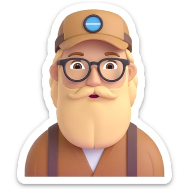 Adventurer with glasses, a beard and tan colored cap sticker