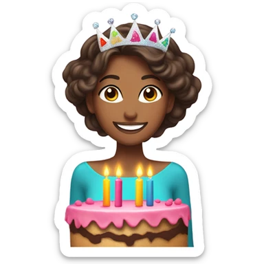 Beautiful brunette with birthday cake and tiara sticker