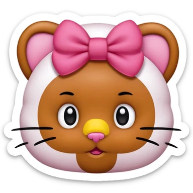 Brown skinned hello kitty face, black oval eyes, yellow circular nose, round face with no mouth, replace her red bow with a pink hibiscus flower  sticker