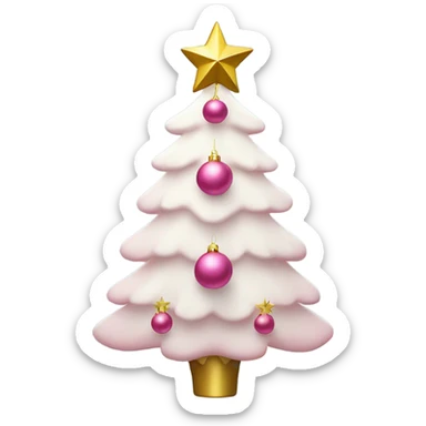 White Christmas tree with pink ornaments and a golden star  sticker