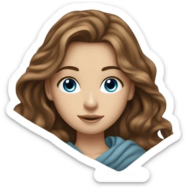 white girl with blue eyes and long wavy brown hair laying down with a blanket sticker