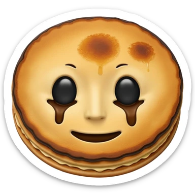 one single burned pancake with no face sticker