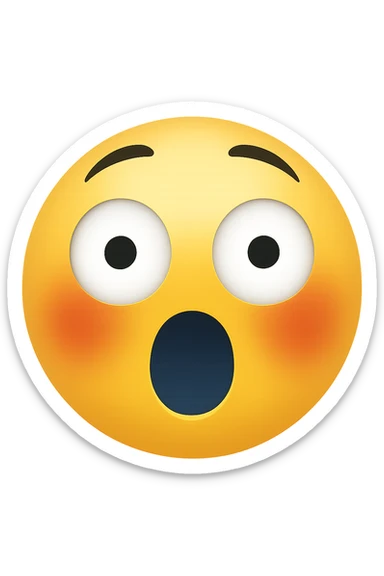 Create a shocked emoji in classic apple emoji style with no background, variant 5. The emoji should express surprise with wide eyes and open mouth, consistent with the classic emoji look. sticker