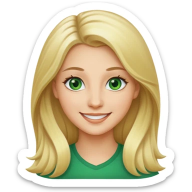 woman, long blond hair,green eyes, smiling sticker