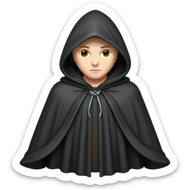 hooded cloak object icon, dark fabric cloak with deep hood, fantasy style, soft folds, 3D cartoon, mobile game icon style, centered, clean background, soft shadow, no text, no watermark
 
 sticker