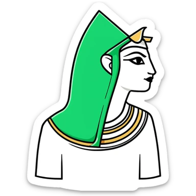 Strict ancient Egyptian style facial expression profile, hieroglyphic flat design, only white and deep green, rigid angular lines, no curves sticker