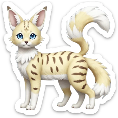 Albino-white, blue-eyed soft natural realistic romantic vintage antique divine beautiful elegant pretty precious cute young youthful  Fakémon-Pokémon-feline-Zeraora-Jolteon-serval-caracal-chinchilla-Minccino-Cinccino-Meowstic-rodent-hybrid-creature (full body) sticker