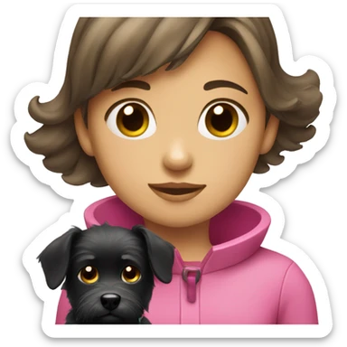 girl with little scruffy black dog in a pink collar sticker