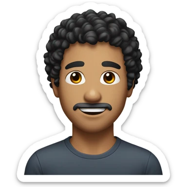 White man with black curly hair, brown eyes, and light stubble only in the mouth region and neck sticker