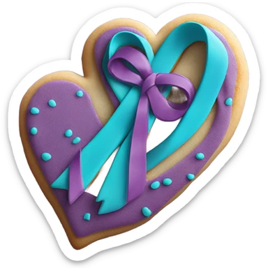 Purple teal Suicide awareness ribbon on heart cookie sticker