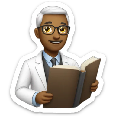 White professor with a board and a book sticker