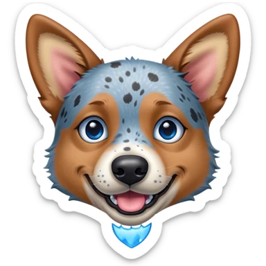Cinematic Comical Blue Speckle Australian Cattle Dog Portrait Emoji, Head tilted dramatically with an exaggeratedly amused expression, featuring a striking blue speckle Fur with bold patterns, wide, expressive blue eyes filled with playful disbelief, Simplified yet hilariously expressive features, highly detailed, glowing with a slightly sassy glow, high shine, dramatic yet playful, stylized with an air of cheeky charm, bright and endearing, soft glowing outline, capturing the essence of a spirited and over-the-top herder, so meme-worthy it feels like it could side-eye its way into internet fame instantly! sticker