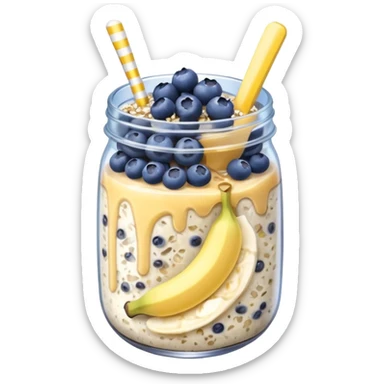 Overnight oats with banana,blueberries, honey, sky, chiaseeds sticker