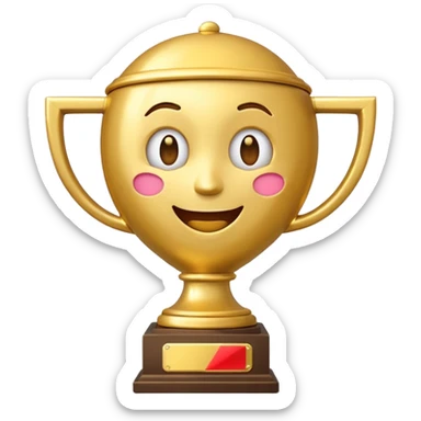 gold trophy, excited, fun, expressive emoji style sticker