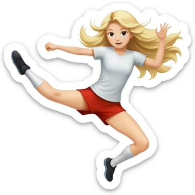 A long-haired blonde girl kicking her leg in the air ￼ sticker