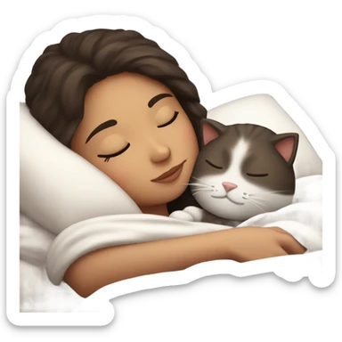 brunette girl sleeping and cuddling with her cat sticker