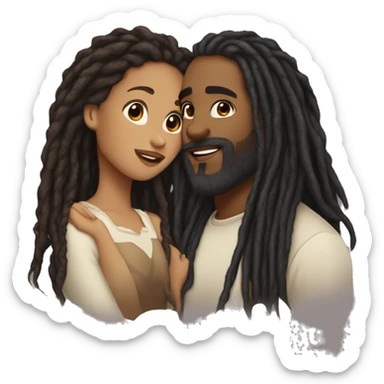 A lightskin woman long black dreadlocks with a brown skin man with a beard and long dreadlocks kissing her cheek sticker