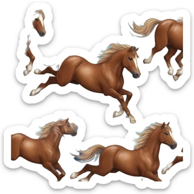 Ethereal glittering iridescent rich chestnut brown brindle blue mane horse galloping through constellations and nebulas, unicorn Pegasus sticker