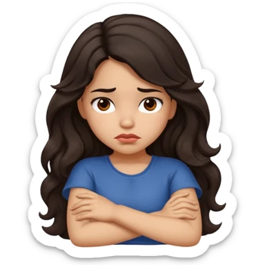 Hispanic girl with long wavy hair crossing her arms while pouting  sticker
