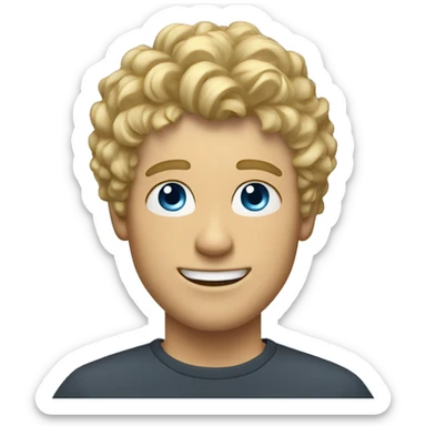 A TOK emoji of a blonde man with messy, curly bangs and short hair on the sides, smiling and without glasses, with blue eyes, without a mustache sticker