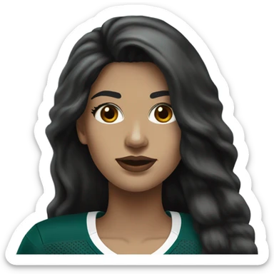 White female long dark hair red lips wearing Philadelphia Eagles jersey sticker
