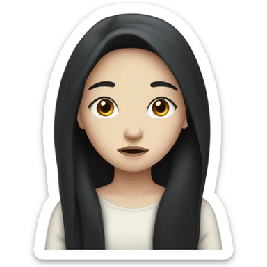 Pale girl with long black hair sad sticker