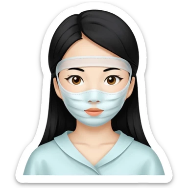 Asian girl with large white facial sheet mask pack sticker