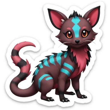 Rare exotic cute epic aesthetic gothic colorful Salandit-Eevee-Civet-species-Fakemon-hybrid-creature, with markings, full body sticker