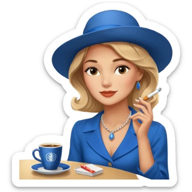 a woman with a slight smile smoking a cigarrette while holding a blue hardcover of Anna Karenina by Liev Tolsoi in a cafeteria full of queer people being nice and ordering specialty coffee from nigeria sticker