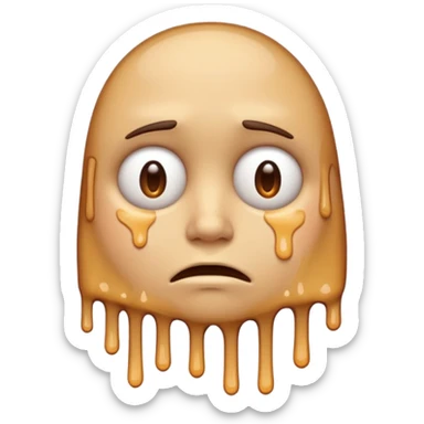 If you are familiar with the Melting Face Emoji, please, generate an emoji with that same face but sad. I don't want the face to be smiling, but sad. Also, the face should be leaning against a wall sticker
