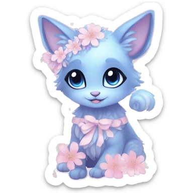 Anthro Cute Cool Blushing Pastel Innocent Shy Kawaii gorgeous sparkly ethereal fantasy anime animal creature with blue eyes furry sona with flowers and ribbons beautiful aesthetic sticker