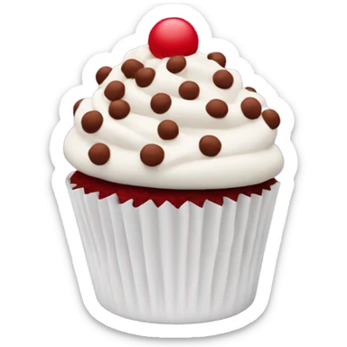 Red velvet cupcake with white frosting and red velvet chocolate chips on top sticker