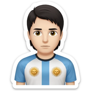 A dark-haired person with dark circles under their eyes and an Argentina t-shirt, with short and long hair but not combed. sticker