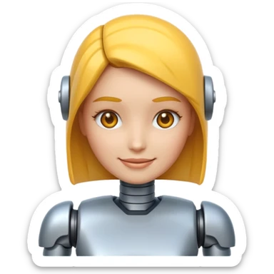 crée un emoji animé d'une tête mi-femme mi Robot Avec un sourire sticker