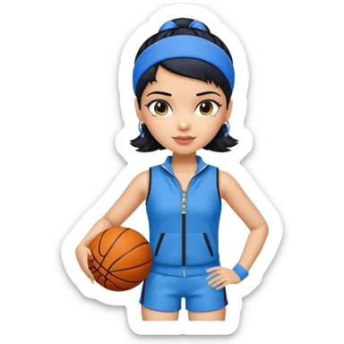 generate a pretty bratz that looks like Kajol Devgn\ bollywood actress
 Wearing a blue zipper with short blackhair and a blue hairband. Carrying a basketball sticker