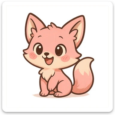 a cute pink fox, original design, big eyes, blushing cheeks, joyful sticker
