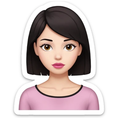 my hair is dark brown almost black, reaching my shoulder. the haircut is wolfcut, pretty lasher hut not thick. slightly pink lips. sticker