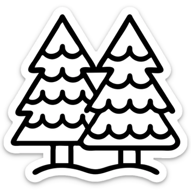 logo illustration of evergreen trees in folk art style, dark neutral forest color tones, with outlines, suitable for favicon sticker