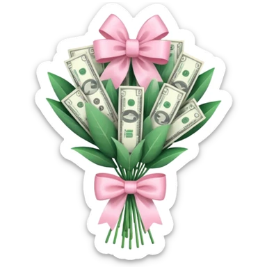 Money bouquet with a light pink bow on it sticker