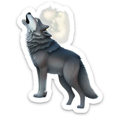 Wolf howling at moon in a snowstorm with mountains  sticker