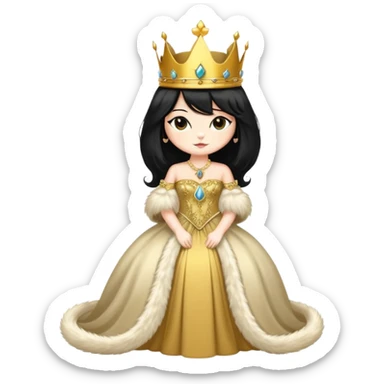 regal cat wearing a crown and elegant dress, long black wig sticker